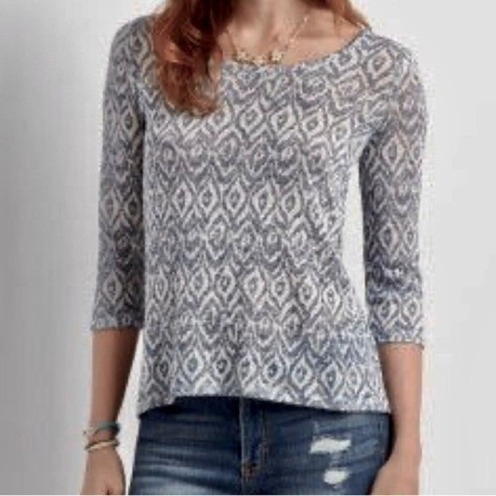 Black and white ikat print light knit sweater top size large